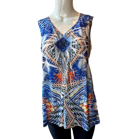 Apt. 9 Women's Geometric Sublimation Tank Top Beaded Sleeveless Multicolor SZ M - Picture 1 of 4